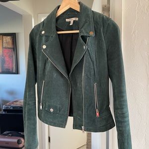 Zara Green Leather Fitted Biker Jacket